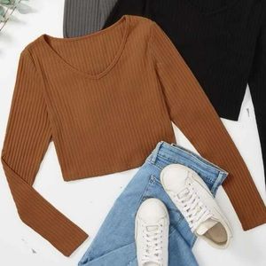 NWOT Brown/Tan Ribbed Long Sleeve